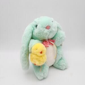 Vintage Dan Dee Soft Expressions Bunny Rabbit Plush Animal 8" Holding Baby Chick